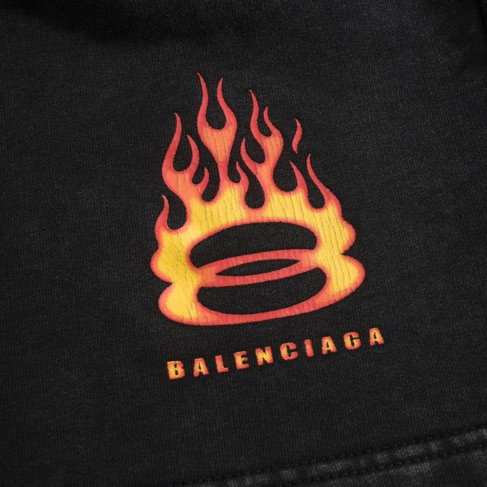 NIGO Balenciaga Men's Summer Flame Letter Black Stretch Mid Waist Cotton Shorts Pants #nigo99535