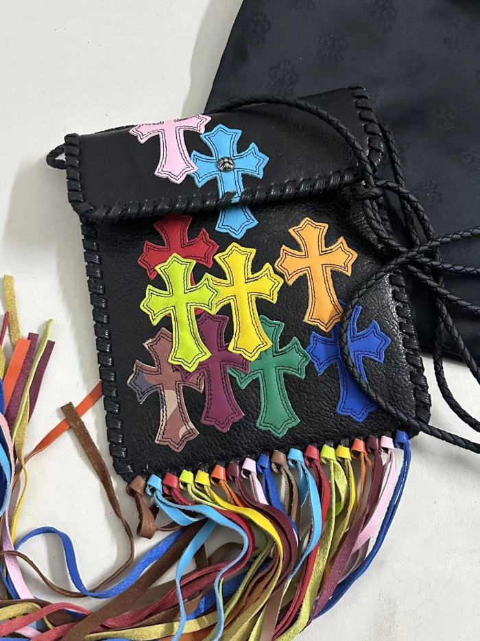 NIGO Chrome Hearts Women's Cross Labelled Tassel Cowhide Leather Crossbody Shoulder Bag Bags #nigo99549
