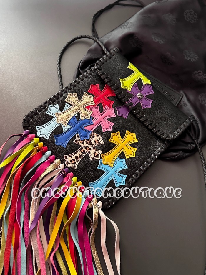 NIGO Chrome Hearts Women's Cross Labelled Tassel Cowhide Leather Crossbody Shoulder Bag Bags #nigo99549