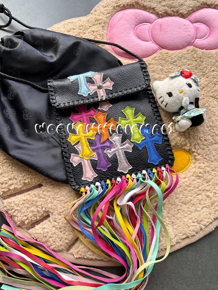 NIGO Chrome Hearts Women's Cross Labelled Tassel Cowhide Leather Crossbody Shoulder Bag Bags #nigo99549