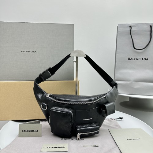 NIGO Balenciaga Superbusy Men's Black Fine Grain Sheep Leather Multi-Pocket Functional Waist Bag #nigo99555