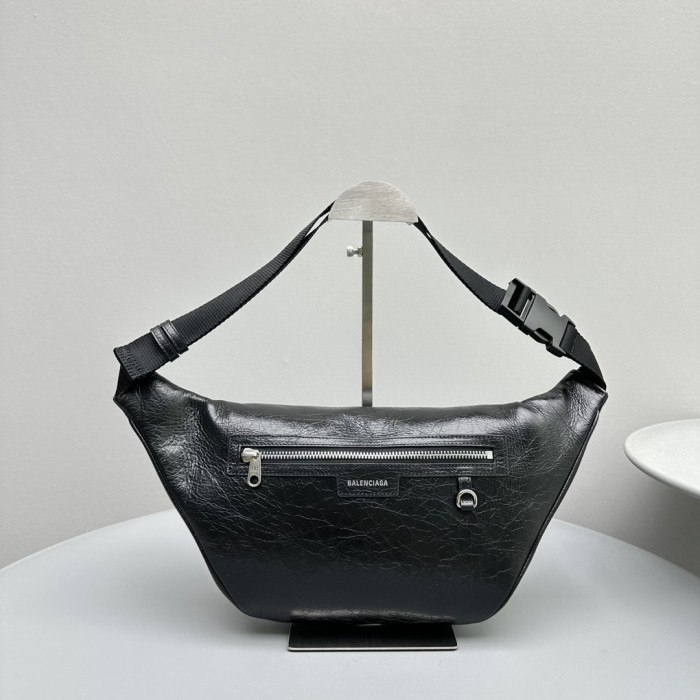 NIGO Balenciaga Superbusy Men's Black Fine Grain Sheep Leather Multi-Pocket Functional Waist Bag #nigo99555
