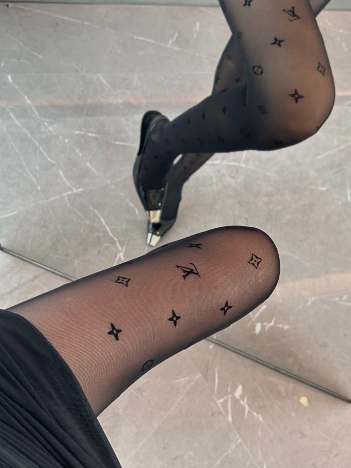 NIGO Louis Vuitton Women's Logo Jacquard Flocking Fabric Black Stocking Socks #nigo99572