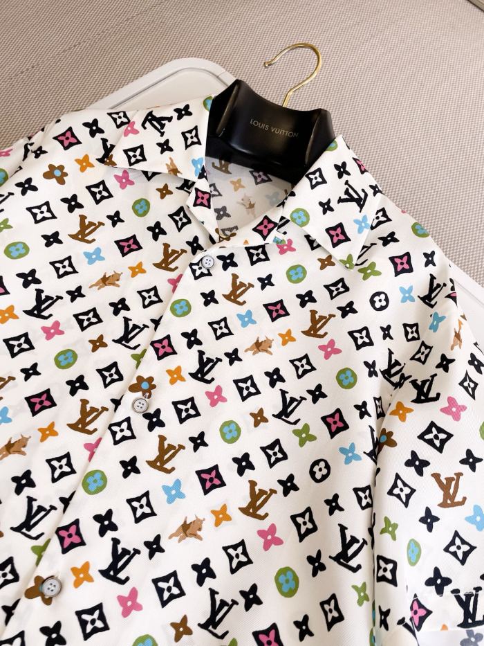 NIGO Louis Vuitton Men's Summer Logo Full Print Single Breasted Silk Short Sleeve Shirt #nigo99595