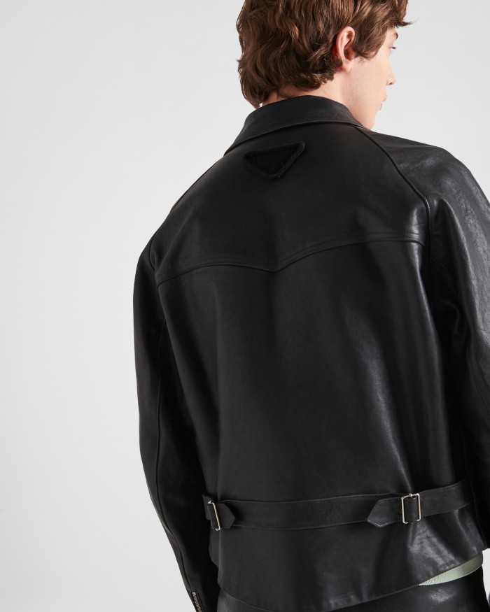 NIGO Prada Men's autumn and winter slim fit fashionable cowhide jacket long sleeved lapel zippered jacket #nigo71225