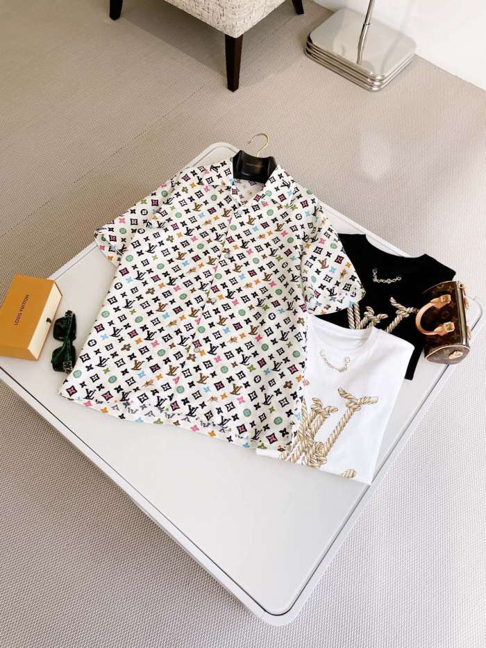 NIGO Louis Vuitton Men's Summer Logo Full Print Single Breasted Silk Short Sleeve Shirt #nigo99595