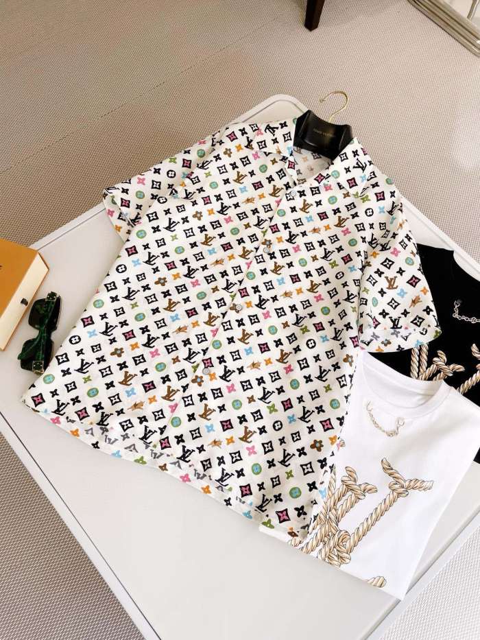NIGO Louis Vuitton Men's Summer Logo Full Print Single Breasted Silk Short Sleeve Shirt #nigo99595