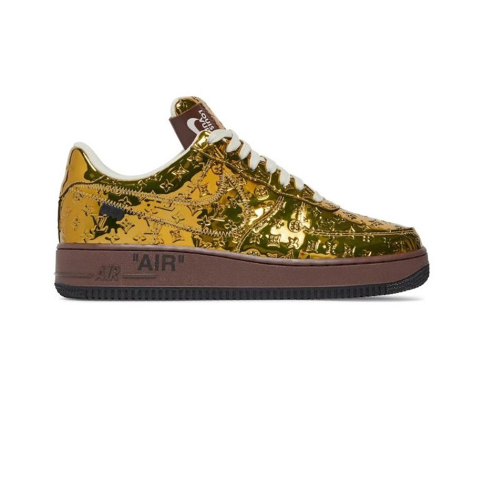 NIGO Louis Vuitton x Air Force1 Low Men's Four Seasons Gold Trendy Printed Letter Logo Cowhide Comfortable Casual Sports Shoes #nigo71228