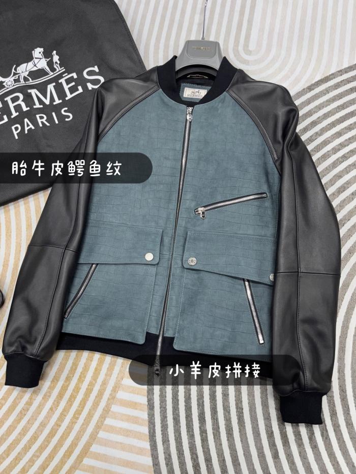 NIGO Hermes Men's Autumn And Winter Frosted Crocodile Pattern Cowhide Patchwork Sheepskin Baseball Leather Jacket #nigo71231