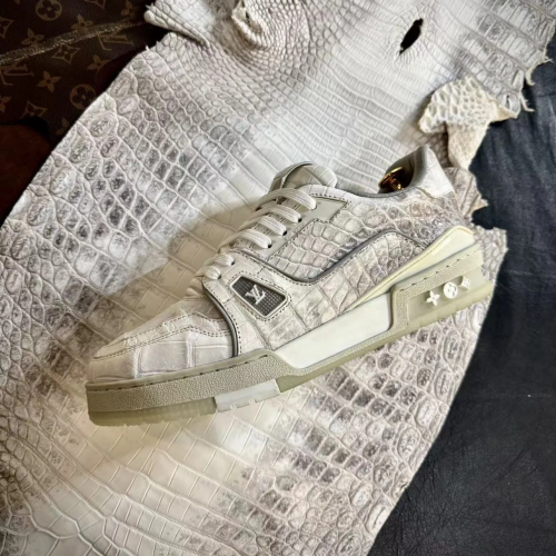 NIGO Louis Vuitton Men's and Women's Round Toe Thick Bottom Lace Up Low Top Python Leather Shoes #nigo99626