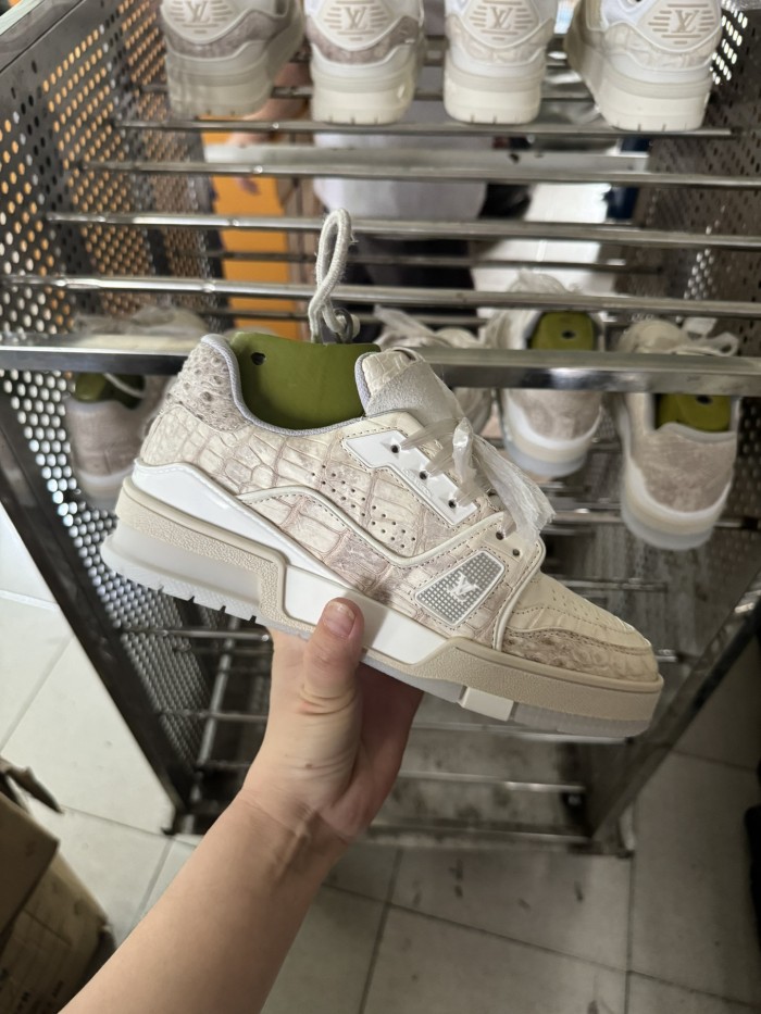 NIGO Louis Vuitton Men's and Women's Round Toe Thick Bottom Lace Up Low Top Python Leather Shoes #nigo99626