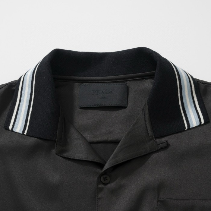 NIGO Prada Men's Summer Black Striped Letter Logo Printed Single Breasted Short Sleeve Shirt #nigo99621