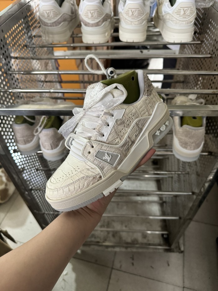 NIGO Louis Vuitton Men's and Women's Round Toe Thick Bottom Lace Up Low Top Python Leather Shoes #nigo99626