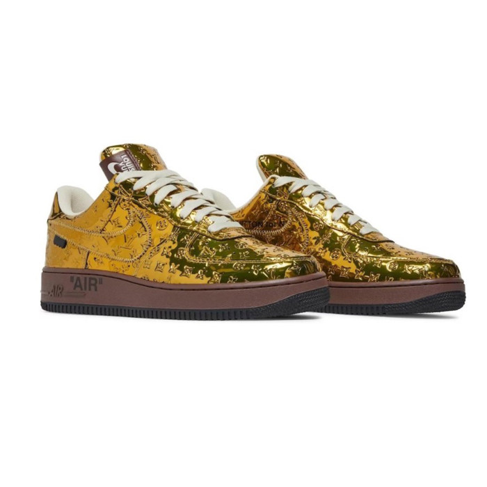 NIGO Louis Vuitton x Air Force1 Low Men's Four Seasons Gold Trendy Printed Letter Logo Cowhide Comfortable Casual Sports Shoes #nigo71228