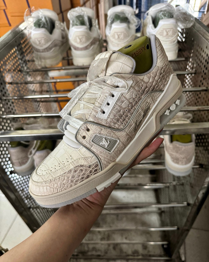 NIGO Louis Vuitton Men's and Women's Round Toe Thick Bottom Lace Up Low Top Python Leather Shoes #nigo99626