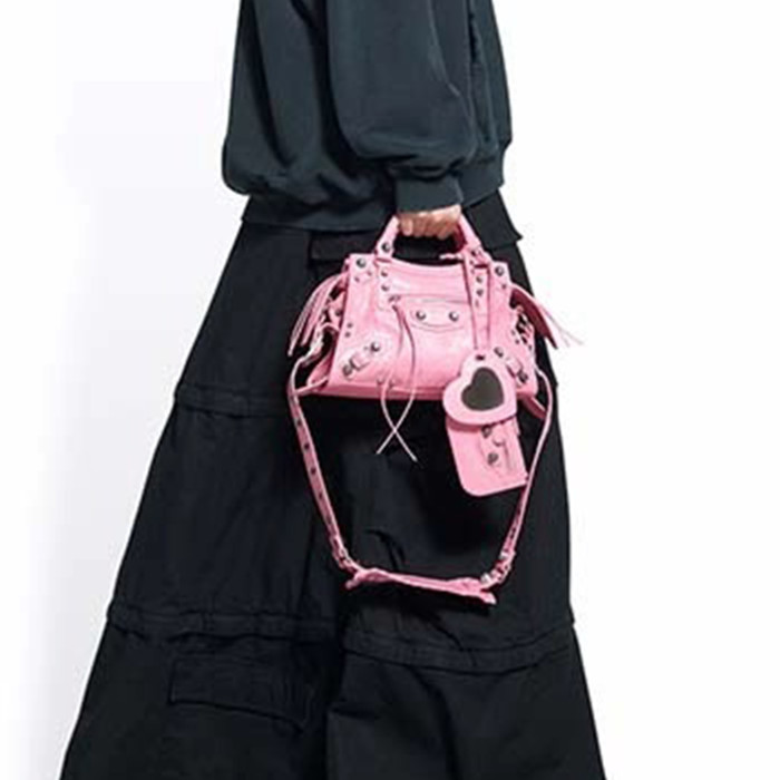 Half-price Goods  NIGO Balenciaga Motorcycle Handbag Leather Zipper Metal Rivet Made Old Pendant Bag Bags #nigo71239