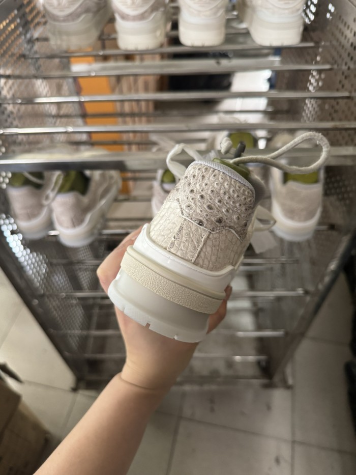 NIGO Louis Vuitton Men's and Women's Round Toe Thick Bottom Lace Up Low Top Python Leather Shoes #nigo99626