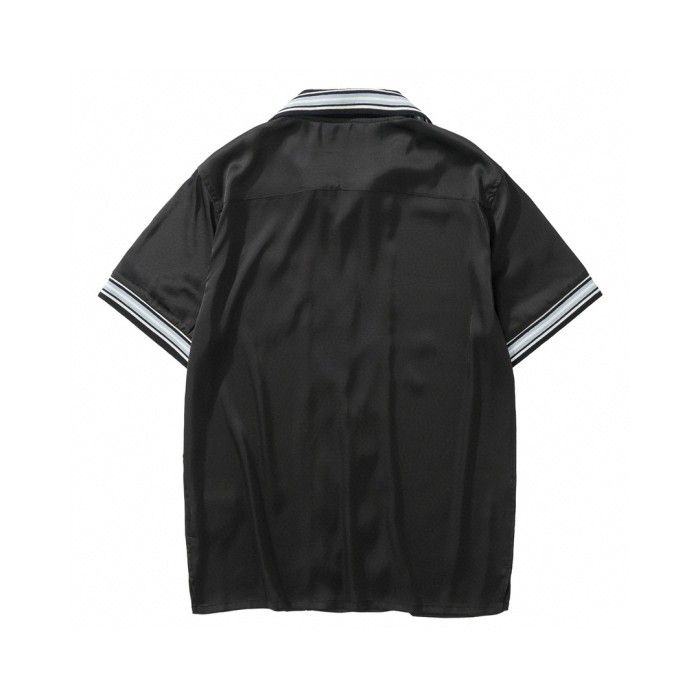 NIGO Prada Men's Summer Black Striped Letter Logo Printed Single Breasted Short Sleeve Shirt #nigo99621