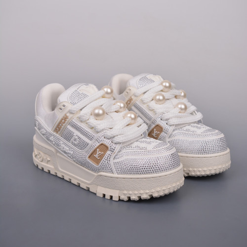 NIGO Louis Vuitton LV Trainer Maxi Sneaker Men's Round Toe Full Printed Studded Lace Up Low Top Board Shoes #nigo99629
