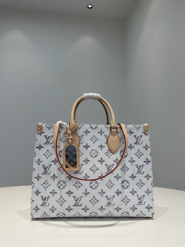 NIGO Louis Vuitton OnTheGo Nautical MM Embossed White Light Brown Coated Canvas Shoulder Crossbody Tote Bag Bags #nigo99682