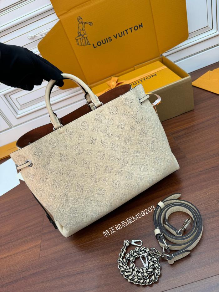 NIGO Louis Vuitton Bella Women's Gray Detachable Adjustable Shoulder Strap Hollow Logo Perforated Calfskin Drawstring Bucket Tote Bag Bags #nigo99685