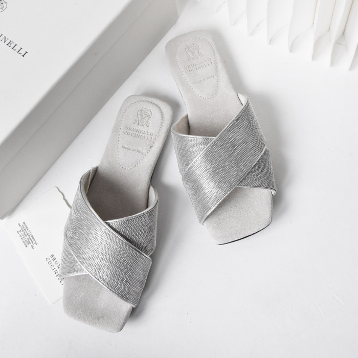 NIGO Brunello Cucinelli Women's Summer String Beaded Chain Accessories Square Toe Cross Flat Slippers Shoes #nigo99711