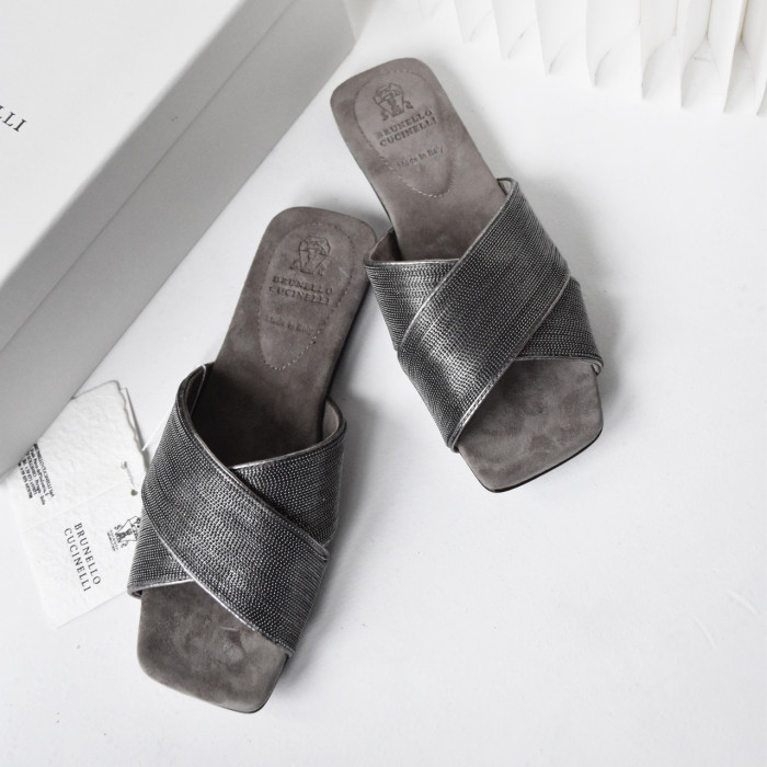 NIGO Brunello Cucinelli Women's Summer String Beaded Chain Accessories Square Toe Cross Flat Slippers Shoes #nigo99711