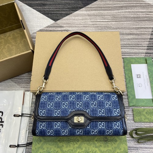 NIGO Gucci Luce Women's Blue Detachable Shoulder Strap Swivel Zipper Closure Denim Shoulder Crossbody Bag Bags #nigo99712
