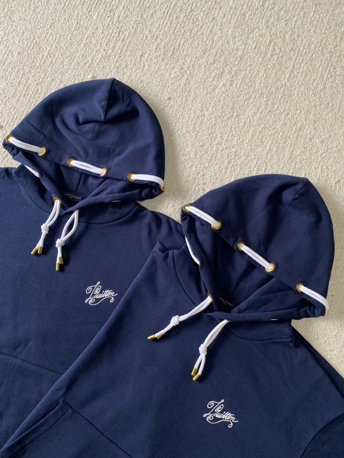 NIGO Louis Vuitton Men's Blue Rope Knot Embroidered Logo Pattern Casual Drawstring Hooded Sweatshirt #nigo99717