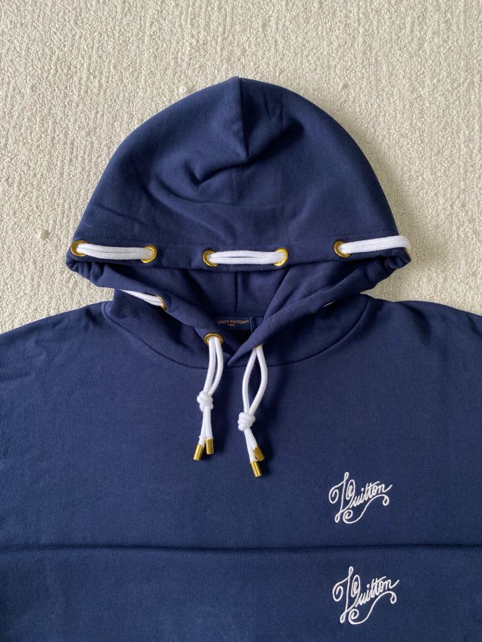 NIGO Louis Vuitton Men's Blue Rope Knot Embroidered Logo Pattern Casual Drawstring Hooded Sweatshirt #nigo99717