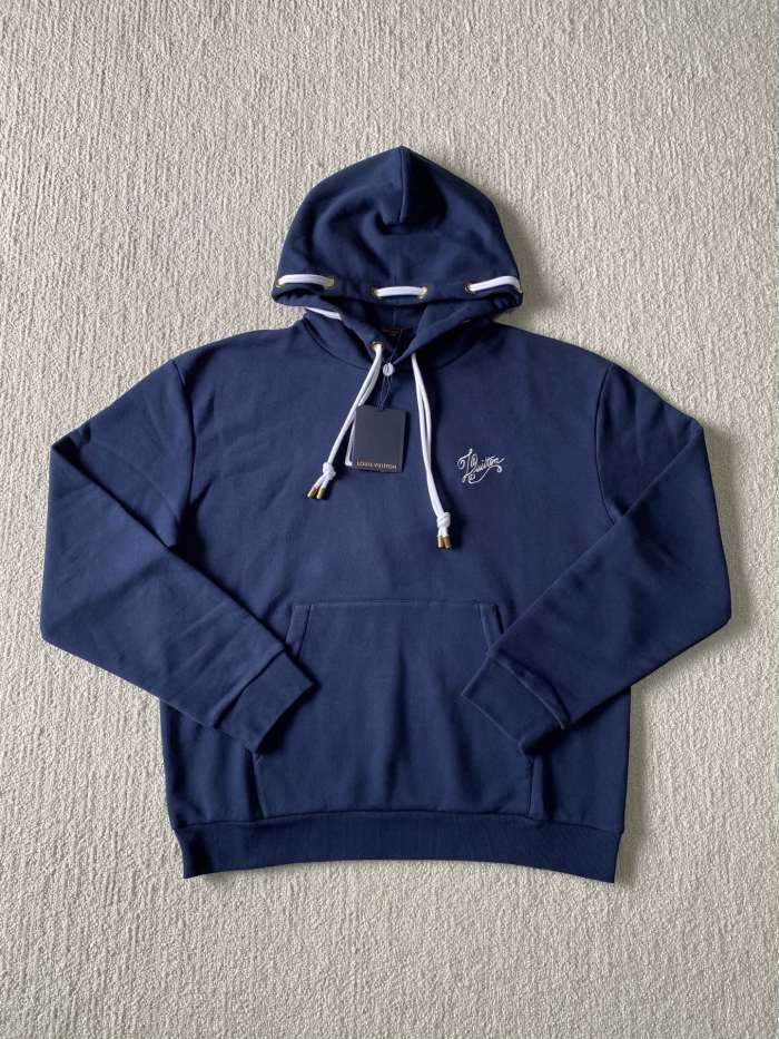 NIGO Louis Vuitton Men's Blue Rope Knot Embroidered Logo Pattern Casual Drawstring Hooded Sweatshirt #nigo99717