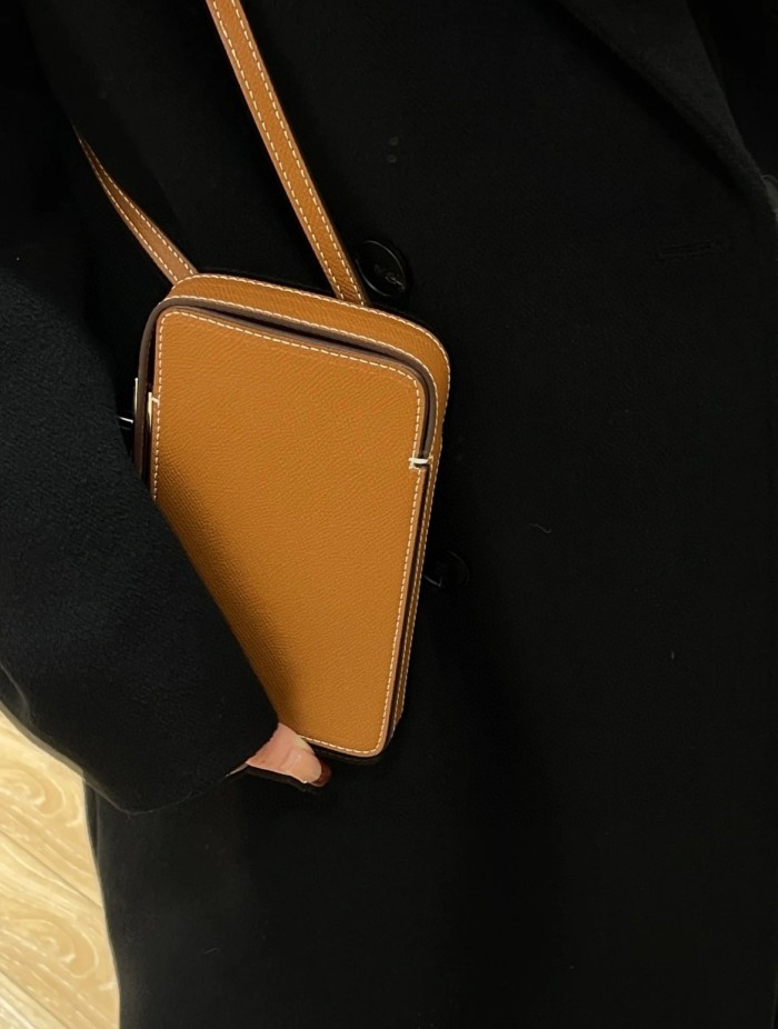 NIGO Hermes Women's Fashion Hac a Box Silver Buckle Wrangled Calfskin Phone Protection Case Casual Phone Bag Ngvp #nigo8379