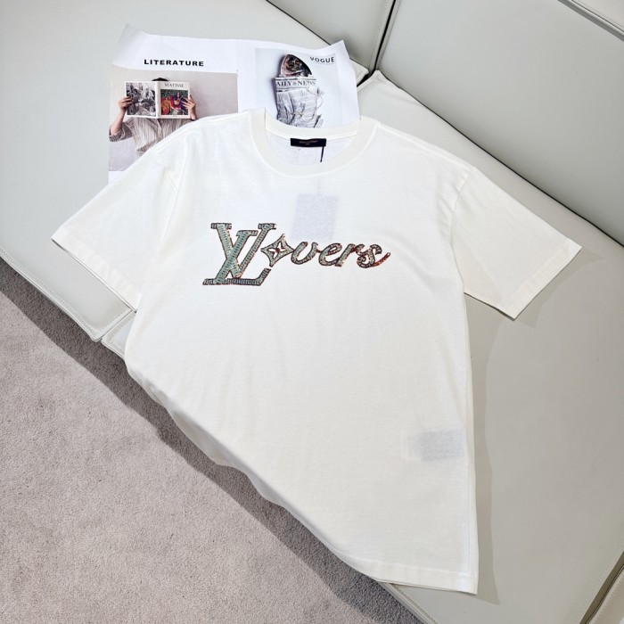 NIGO Louis Vuitton Men's Summer Embroidery Beaded Letter Logo White Round Neck Short Sleeve T-Shirt #nigo99737