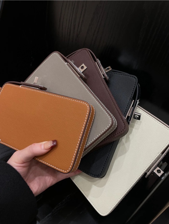 NIGO Hermes Women's Fashion Hac a Box Silver Buckle Wrangled Calfskin Phone Protection Case Casual Phone Bag Ngvp #nigo8379