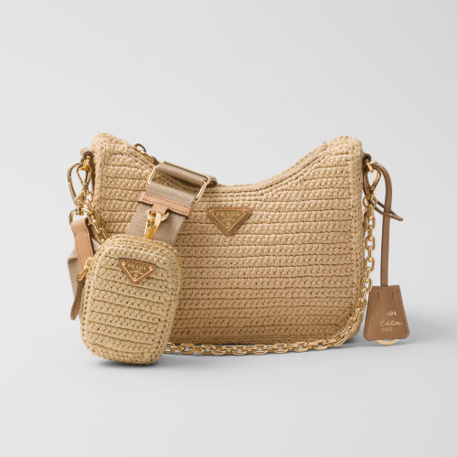 NIGO Prada Re-Edition 2005 Women's Logo Embroidered Fashionable Straw And Willow Mini Shoulder Bag Casual Underarm Bag #nigo99744