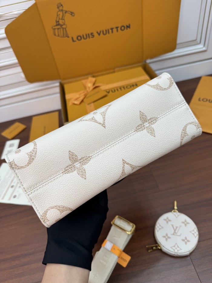 NIGO Onthego PM Louis Vuitton Women's Beige Removable Mediation Shoulder Strap Pattern Printed Leather Tote Shoulder Crossbody Shopping Bag Bags #nigo99752