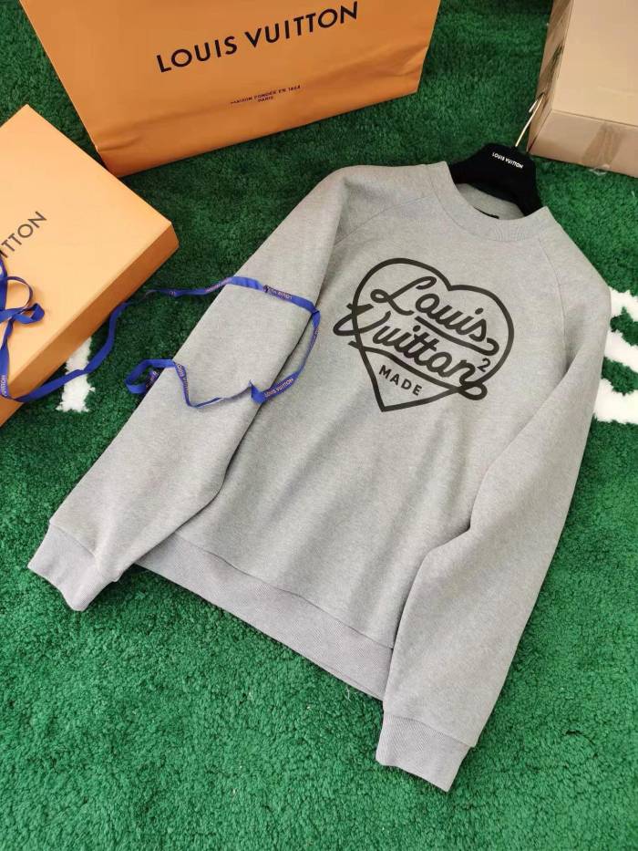 NIGO Louis Vuitton Men's Spring and Autumn Gray Love Logo Letter Printed Pullover Sweater Sweatshirt #nigo99751