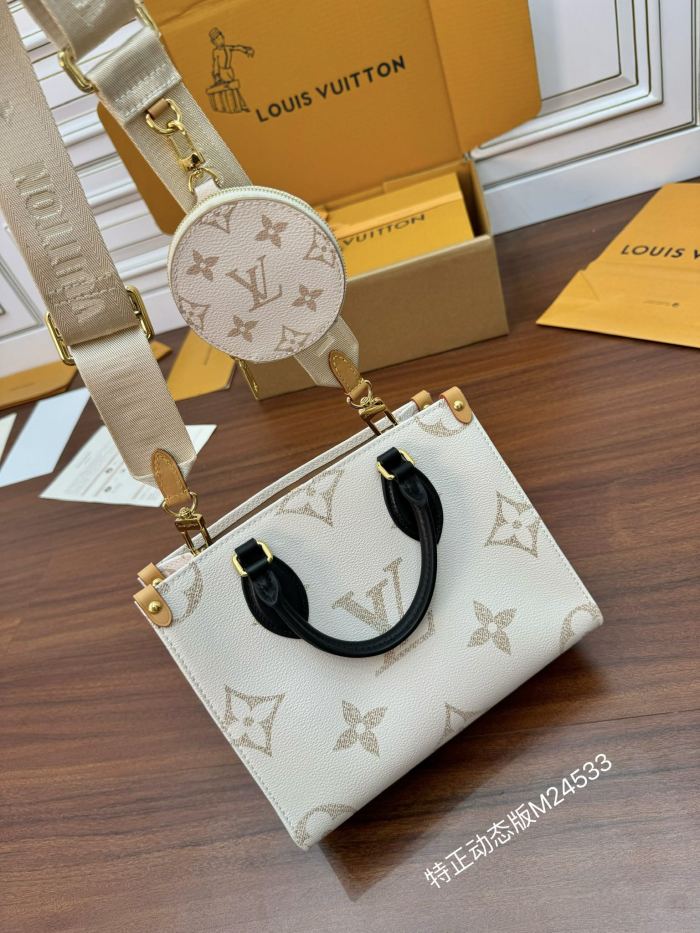 NIGO Onthego PM Louis Vuitton Women's Beige Removable Mediation Shoulder Strap Pattern Printed Leather Tote Shoulder Crossbody Shopping Bag Bags #nigo99752