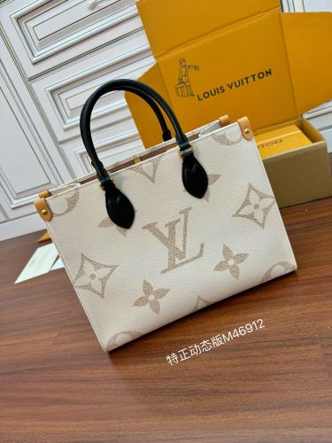 NIGO OnTheGo Louis Vuitton Women's Beige Monogram Embossed Cowhide Leather Tote Shopping Bag #nigo99753