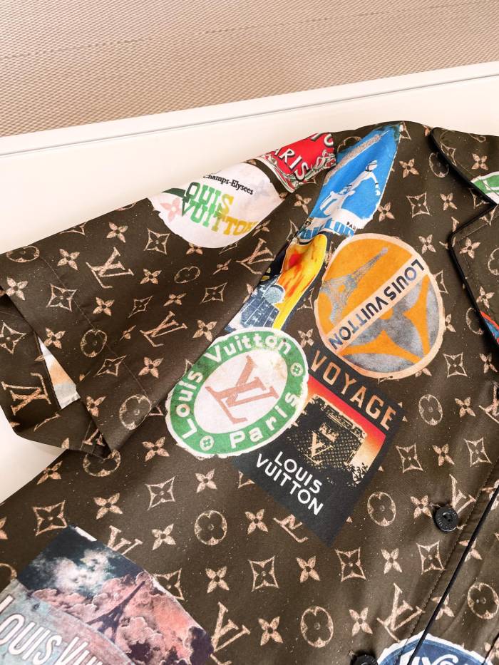NIGO Louis Vuitton Women's Summer Monogram Printed Lapel Silk Single Breasted Short Sleeve Shirt #nigo99775