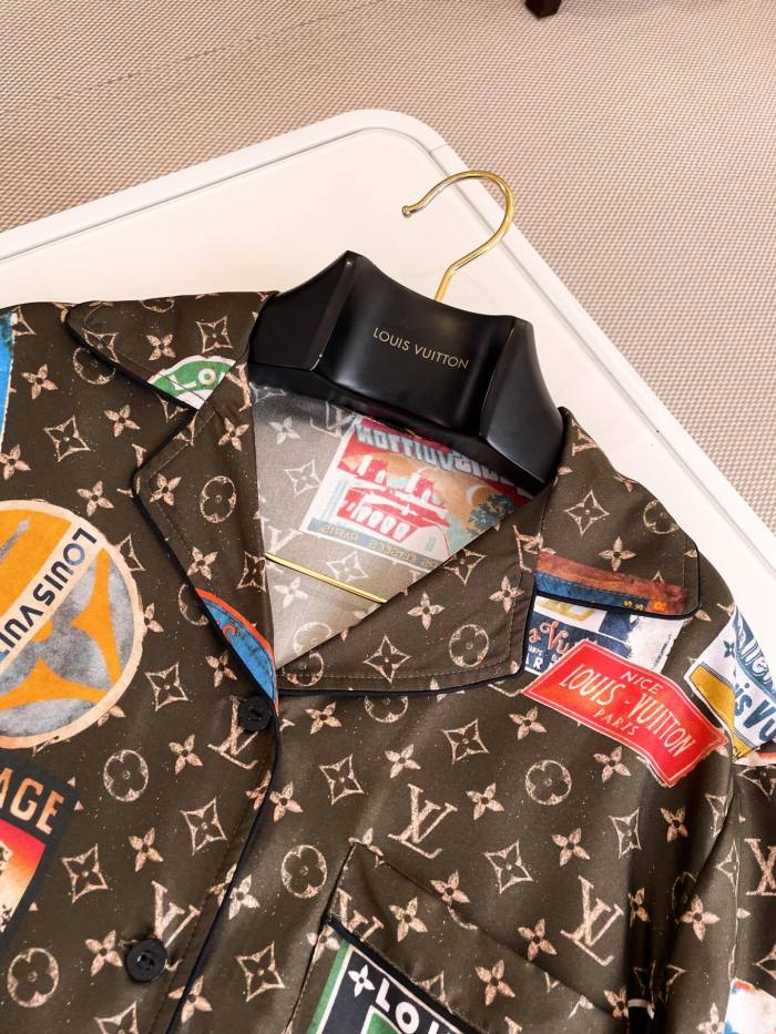 NIGO Louis Vuitton Women's Summer Monogram Printed Lapel Silk Single Breasted Short Sleeve Shirt #nigo99775