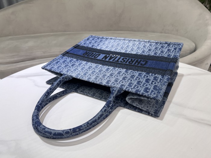 NIGO Dior Women's Gradient Blue Embroidered Logo Printed Denim Tote Bag Shopper Handbag Tote Bags #nigo99786