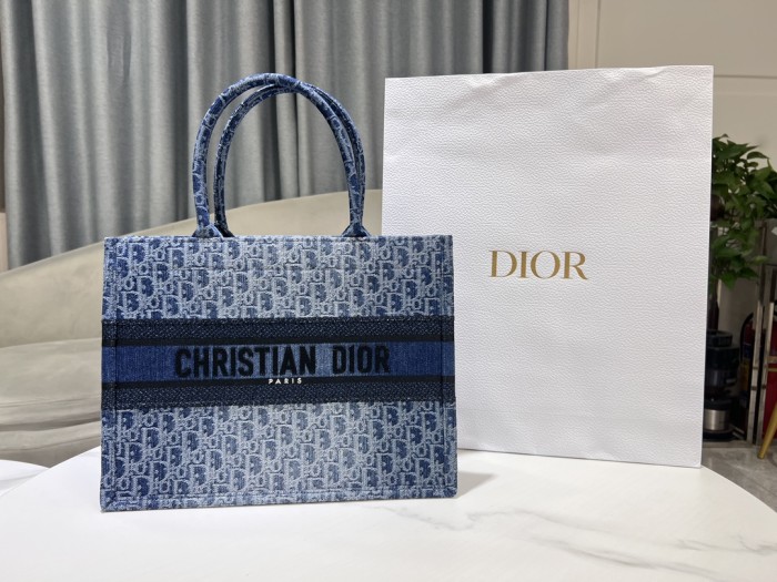 NIGO Dior Women's Gradient Blue Embroidered Logo Printed Denim Tote Bag Shopper Handbag Tote Bags #nigo99786