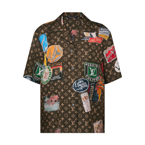 NIGO Louis Vuitton Women's Summer Monogram Printed Lapel Silk Single Breasted Short Sleeve Shirt #nigo99775