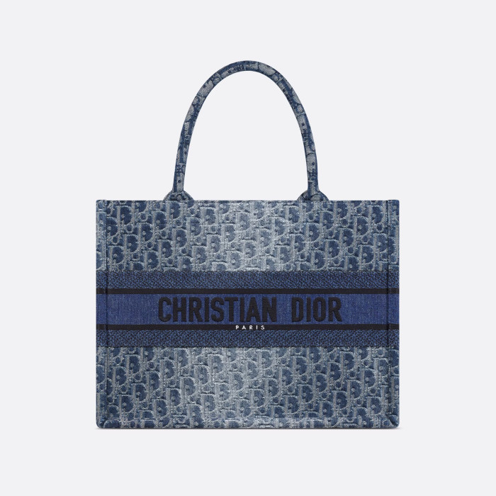NIGO Dior Women's Gradient Blue Embroidered Logo Printed Denim Tote Bag Shopper Handbag Tote Bags #nigo99786