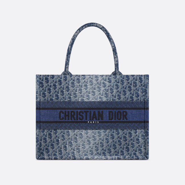 NIGO Dior Women's Gradient Blue Embroidered Logo Printed Denim Tote Bag Shopper Handbag Tote Bags #nigo99786