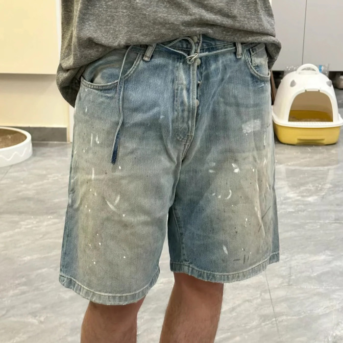 NIGO Acne Studios Men's And Women's Spring/summer Cotton Washed Splashed Ink Denim Shorts With Zipper Loose Wide Leg Jeans Pants Ngvp #nigo8523