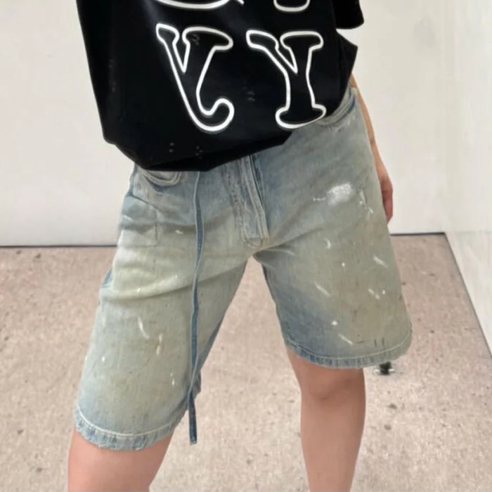 NIGO Acne Studios Men's And Women's Spring/summer Cotton Washed Splashed Ink Denim Shorts With Zipper Loose Wide Leg Jeans Pants Ngvp #nigo8523