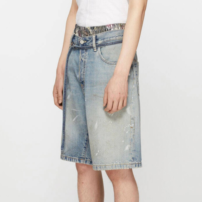 NIGO Acne Studios Men's And Women's Spring/summer Cotton Washed Splashed Ink Denim Shorts With Zipper Loose Wide Leg Jeans Pants Ngvp #nigo8523