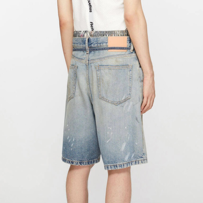NIGO Acne Studios Men's And Women's Spring/summer Cotton Washed Splashed Ink Denim Shorts With Zipper Loose Wide Leg Jeans Pants Ngvp #nigo8523